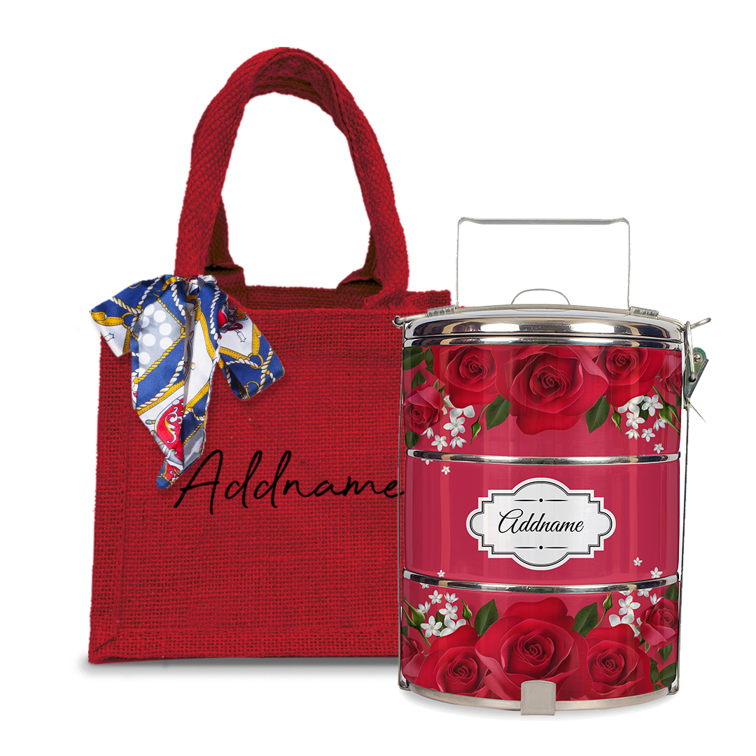 Full Red Rose Tiffin Carrier