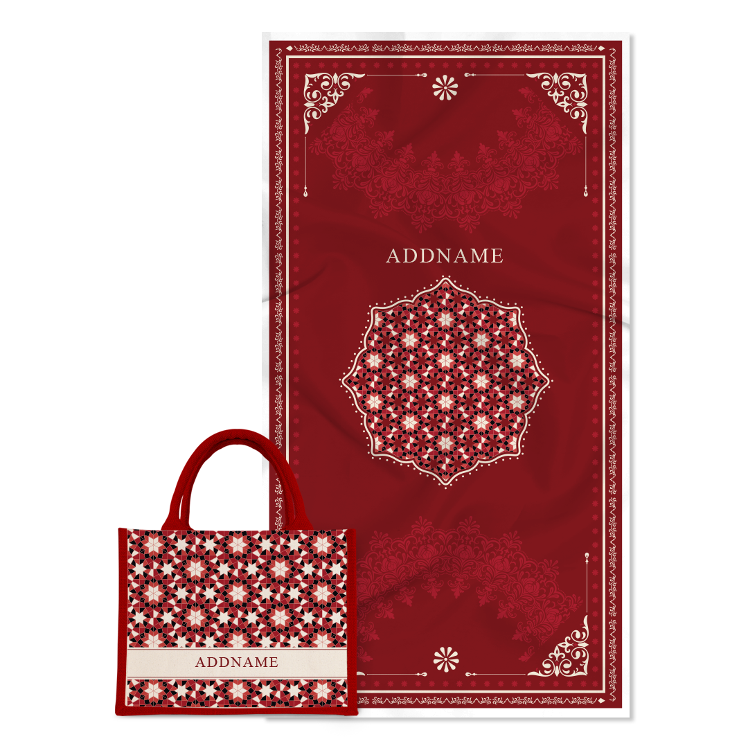 Ornamental Series - Rouge Prayer Mat with Red Half Lining Small Canvas Bag