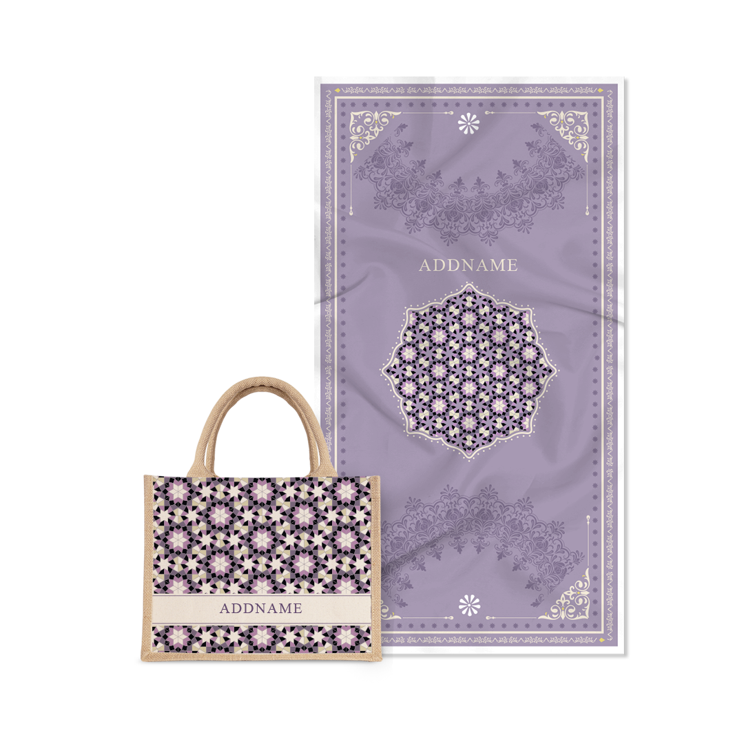 Ornamental Series - Pastel Purple Prayer Mat with Natural Half Lining Small Canvas Bag