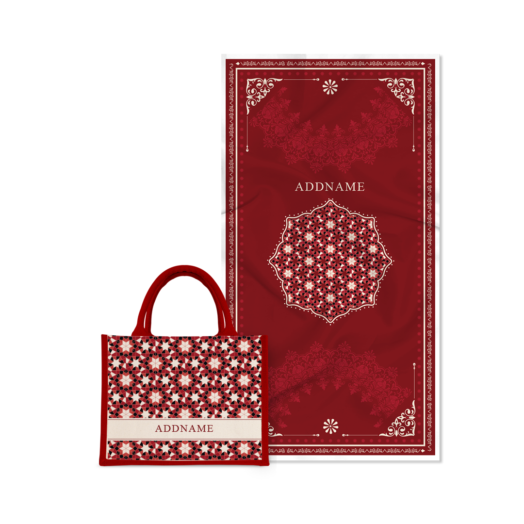 Ornamental Series - Rouge Prayer Mat with Red Half Lining Small Canvas Bag