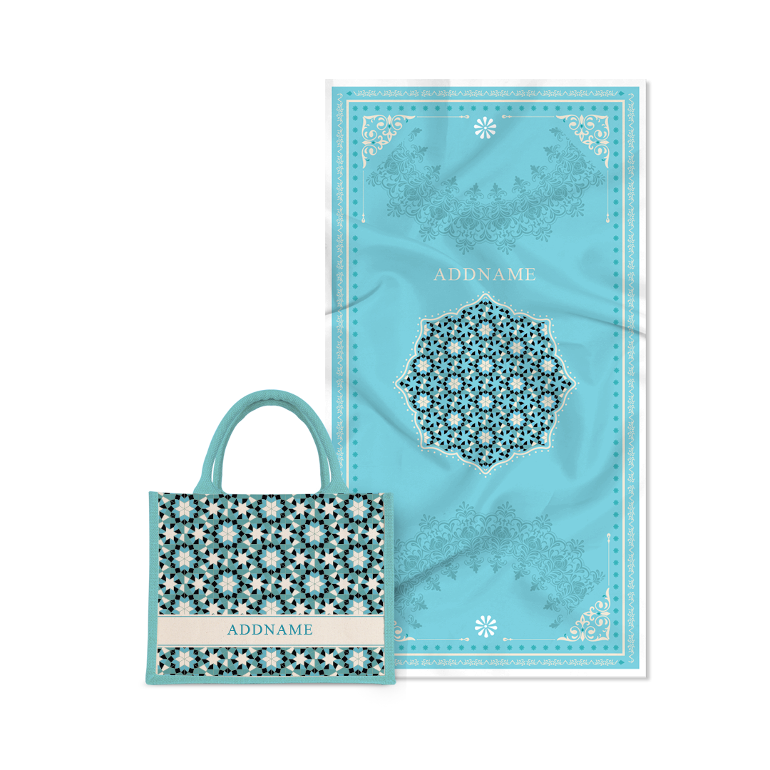 Ornamental Series - Sky Blue Mat with Light Blue Half Lining Small Canvas Bag