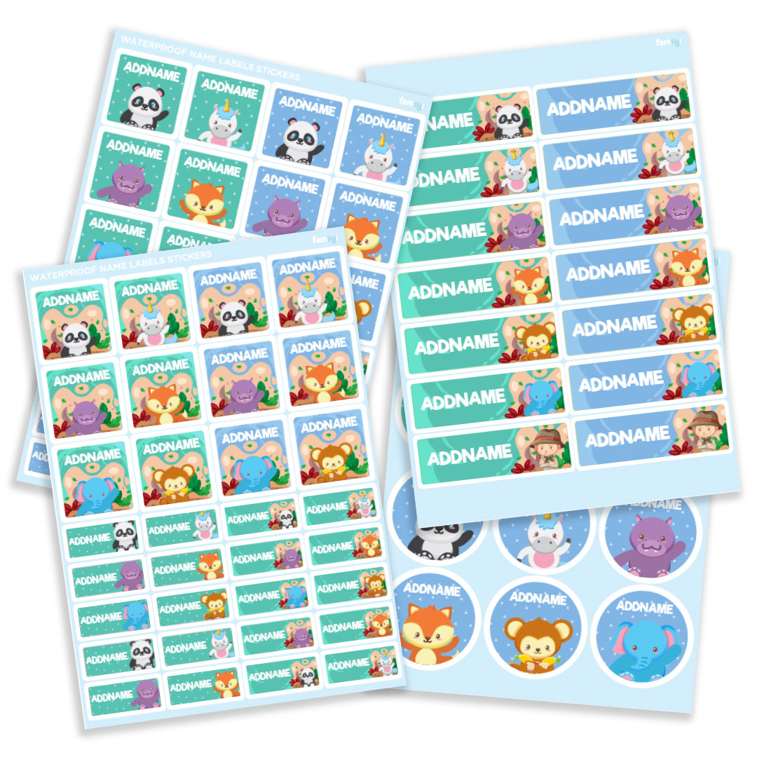 Safari Animals Waterproof Name Label Stickers