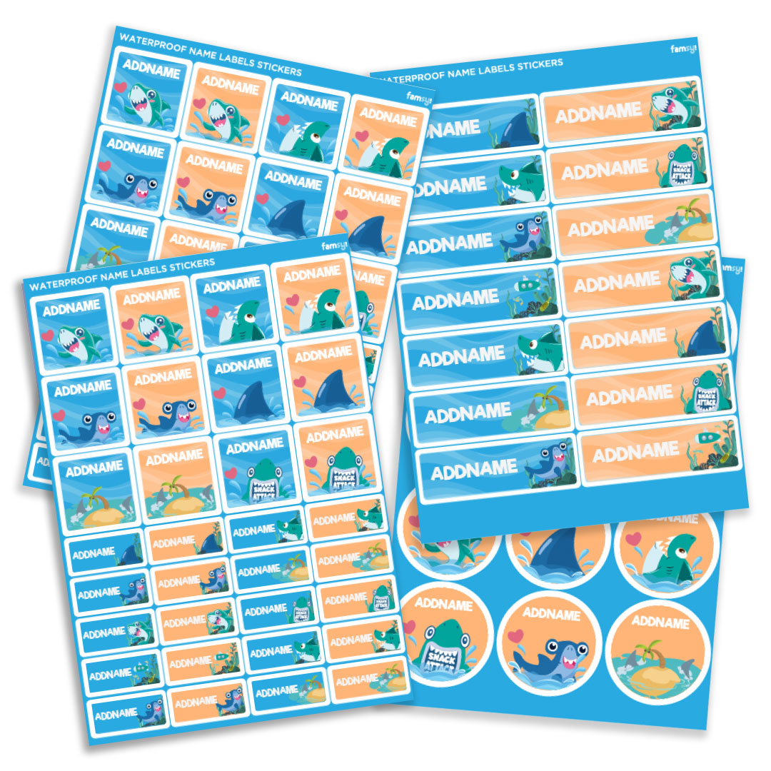 Cute Shark Waterproof Name Label Stickers
