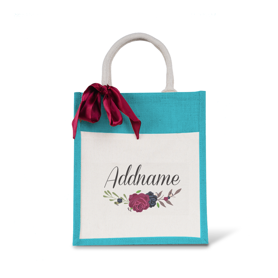 Rose Series Colourful Jute Bag with Front Pocket