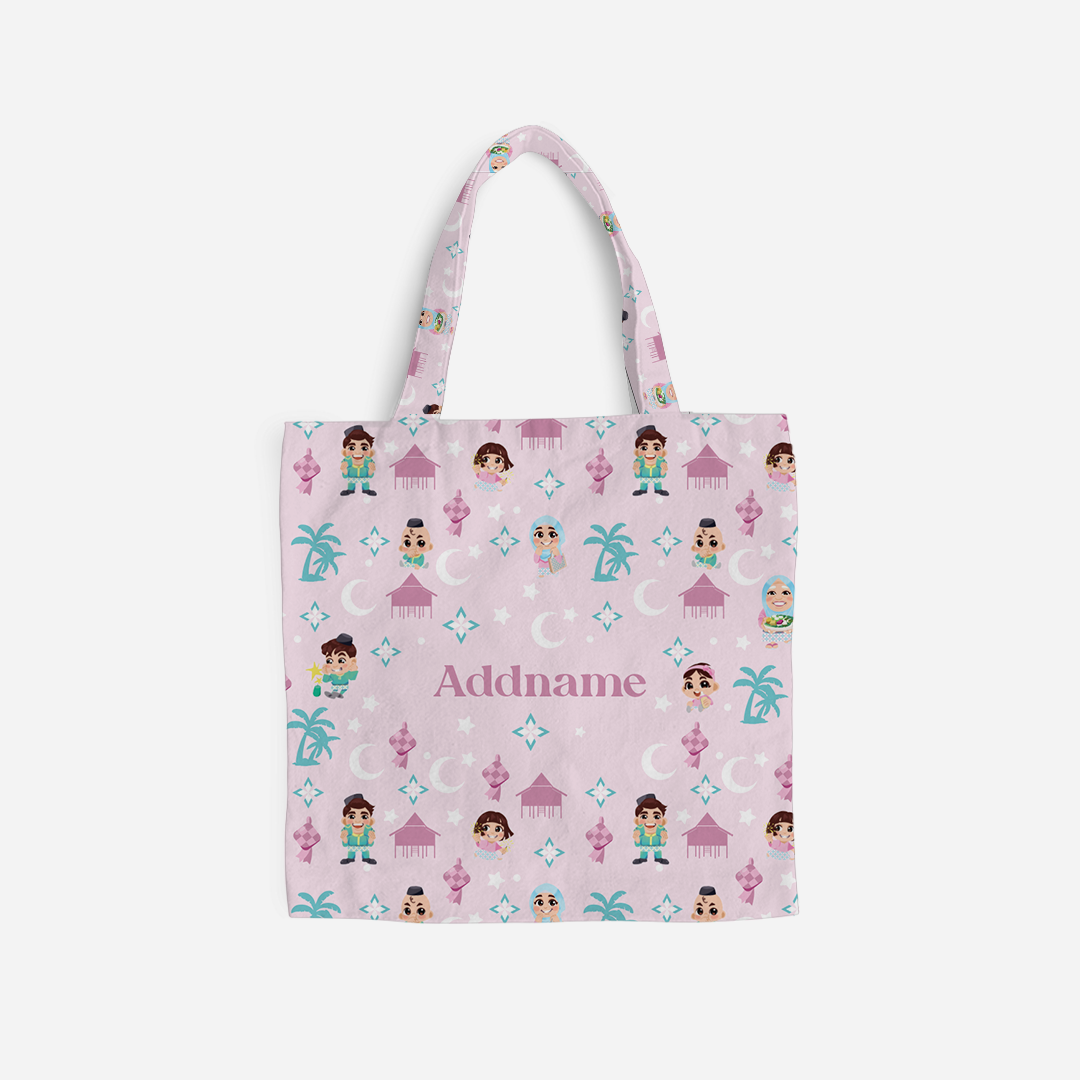 Seindah Lebaran Full Print Canvas Bag - Pastel Pink