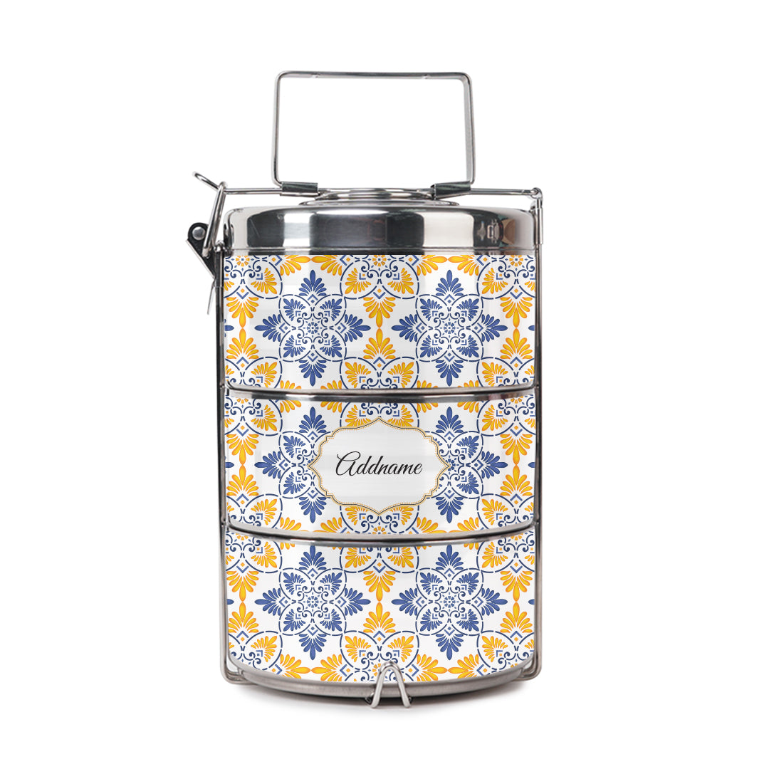 Moroccan Series - Arabesque Butter Blue  - Lunch Tote Bag with Three-Tier Tiffin Carrier