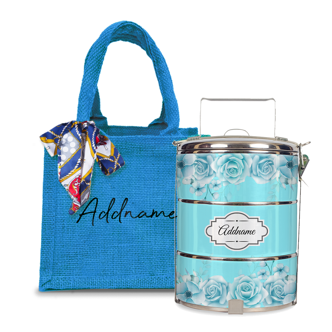 Full Turquoise Rose Tiffin Carrier