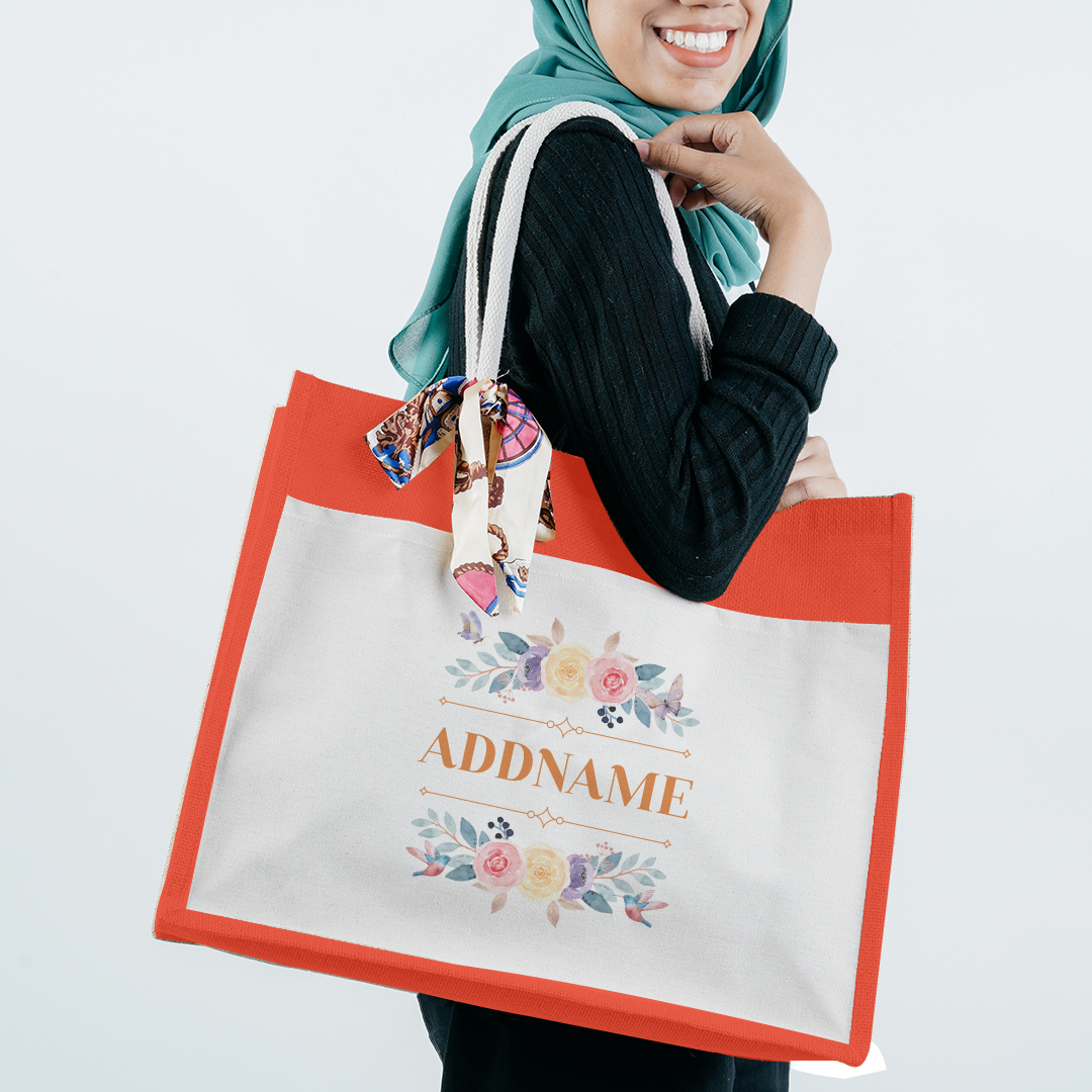 Le Fleur Series Raffinée Orange Jute Bag with Front Pocket