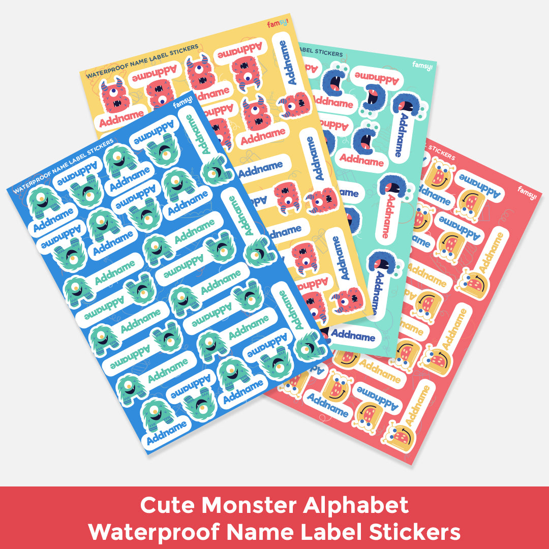 Cute Monster Alphabet Waterproof Name Label Stickers