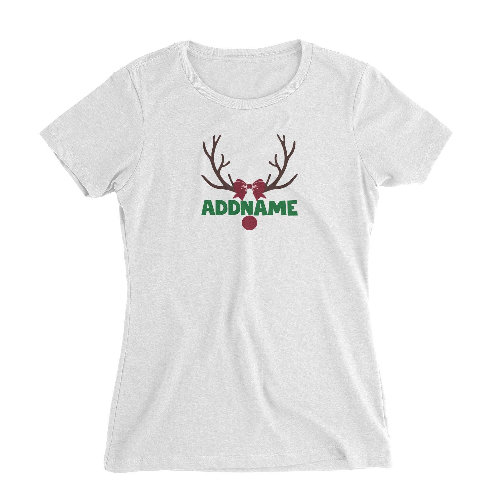 Xmas Rudolf Antler and Nose with Ribbon Women's Slim Fit T-Shirt