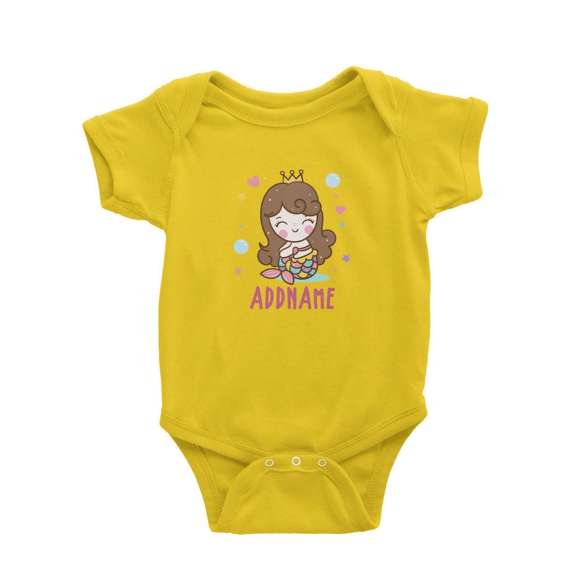 Unicorn And Princess Series Cute Happy Sitting Mermaid Girl Addname Baby Romper