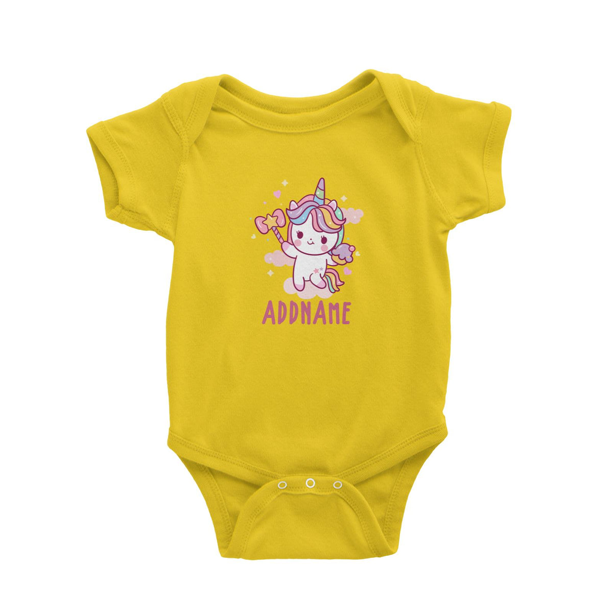 Unicorn And Princess Series Cute Unicorn Holding Magic Wand Addname Baby Romper