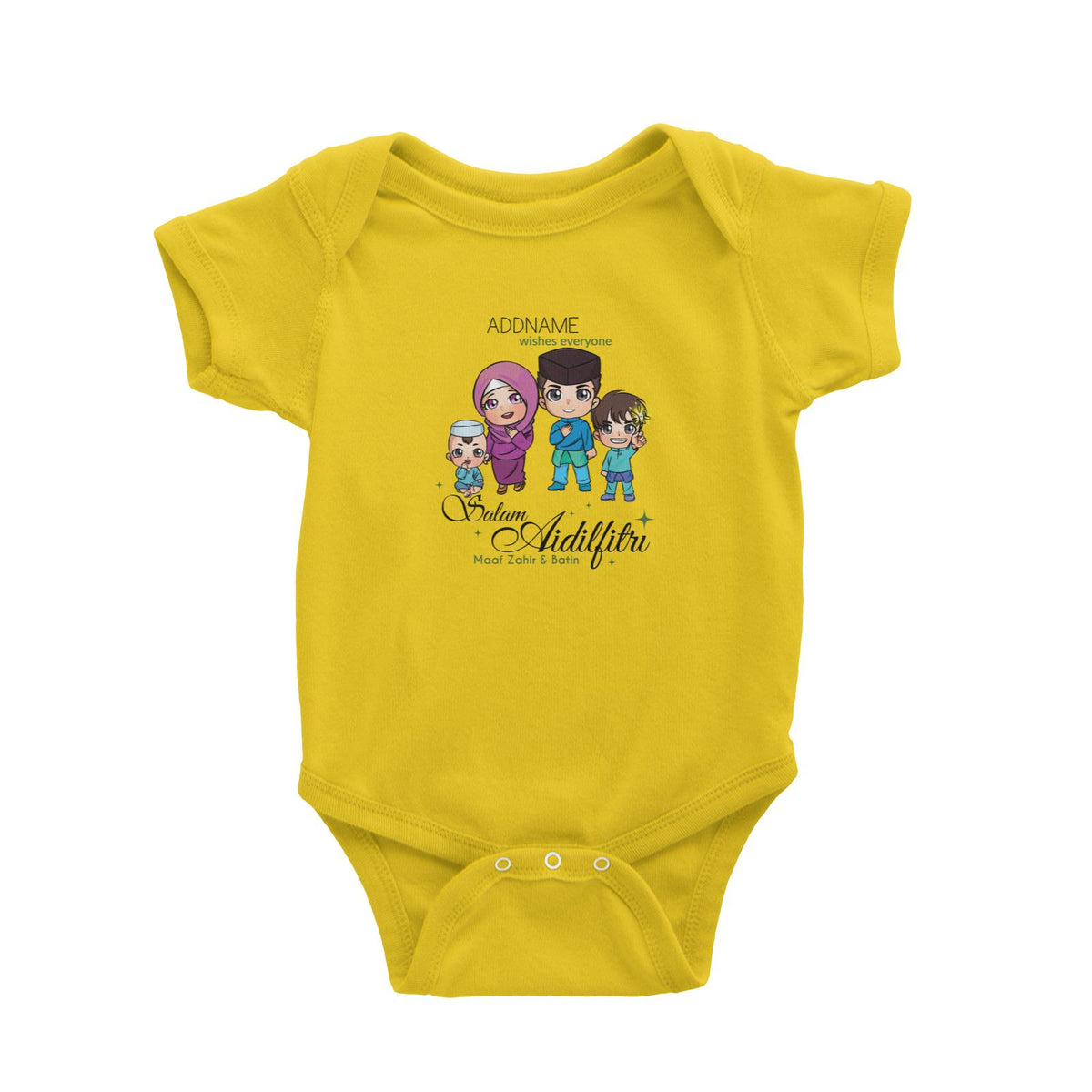 Raya Chibi Family Boy And Baby Boy Addname Wishes Everyone Salam Aidilfitri Maaf Zahir &amp; Batin Baby Rompers