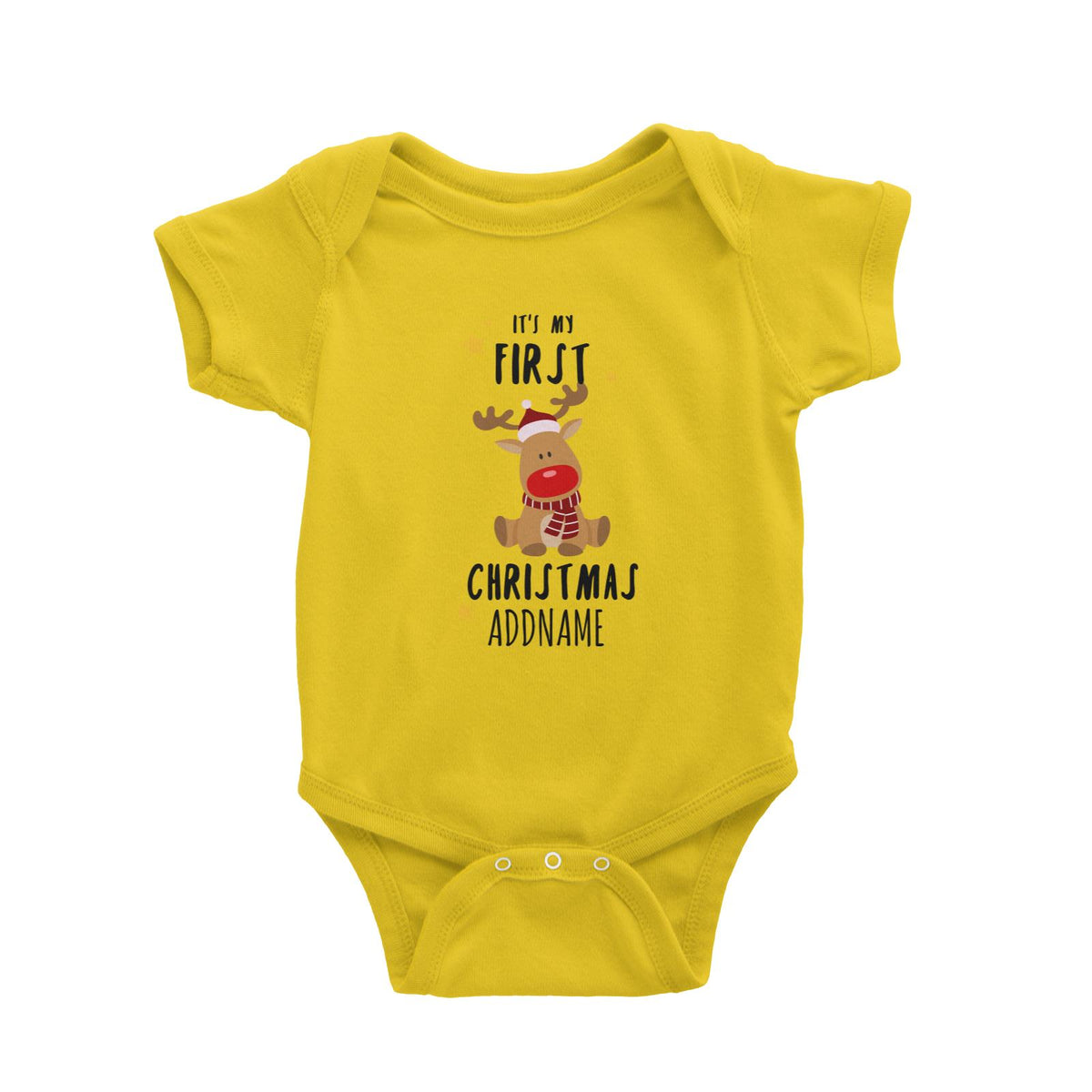 Cute Rudolph First Christmas Addname Baby Romper  Personalizable Designs Animal